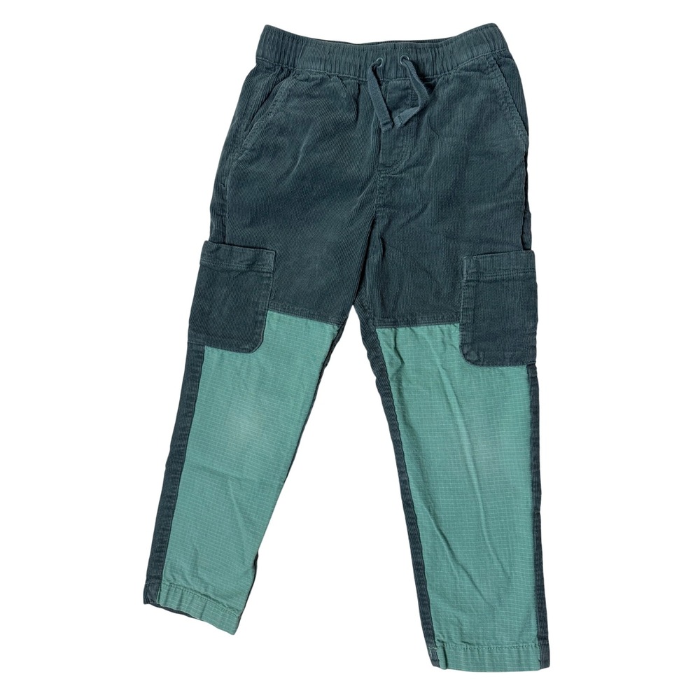 Hanna Andersson Kids Teal Green Corduroy Colorblock Cargo Pants US 6-7
